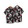 Chemise gothique à manches courtes et boutons pour homme, motif tête de mort et roses, style vacances - Noir XL
