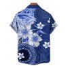 Chemise de vacances à imprimé géométrique floral pour homme, boutonnée, retroussée, manches courtes, décontractée - Bleu profond M