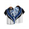 Chemise de vacances à motif de feuilles tropicales Coloblock pour homme, chemise décontractée à manches courtes et à revers boutonnés - Bleu M