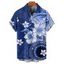Chemise de vacances à imprimé géométrique floral pour homme, boutonnée, retroussée, manches courtes, décontractée - Bleu profond M