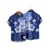 Chemise de vacances à imprimé géométrique floral pour homme, boutonnée, retroussée, manches courtes, décontractée - Bleu profond M