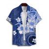 Chemise de vacances à imprimé géométrique floral pour homme, boutonnée, retroussée, manches courtes, décontractée - Bleu profond M