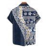 Chemise de vacances à manches courtes et boutons pour homme, style ethnique fleuri, motif géométrique, décontractée - Bleu profond M