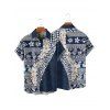 Chemise de vacances à manches courtes et boutons pour homme, style ethnique fleuri, motif géométrique, décontractée - Bleu profond M