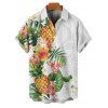 Chemise de vacances à manches courtes et boutons pour homme, motif ananas, fleurs et feuilles, décontractée - Blanc M