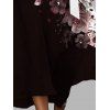 Contrast Color Rose Pattern Belt Chiffon Dress Plunging Neck Long Sleeve A Line Vacation Dress - Noir XXL | US 14