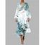 Robe en mousseline de soie à motif floral et feuilles ombré, ceinture, décolleté plongeant, manches longues, coupe trapèze, robe de vacances - Vert clair M | US 6