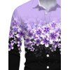 Chemise de vacances à manches longues et col rabattu pour homme, motif floral colorblock, chemise décontractée boutonnée - Pourpre M
