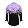 Chemise de vacances à manches longues et col rabattu pour homme, motif floral colorblock, chemise décontractée boutonnée - Pourpre M