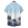 Chemise de vacances à motif cocotier ombré pour homme, boutonnée, retroussée, manches courtes, pour la plage - Bleu clair M