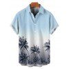 Chemise de vacances à motif cocotier ombré pour homme, boutonnée, retroussée, manches courtes, pour la plage - Bleu clair M