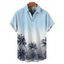 Chemise de vacances à motif cocotier ombré pour homme, boutonnée, retroussée, manches courtes, pour la plage - Bleu clair M