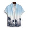 Chemise de vacances à motif cocotier ombré pour homme, boutonnée, retroussée, manches courtes, pour la plage - Bleu clair M