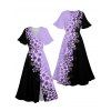 Robe de vacances fendue à motif floral colorblock, manches mi-évasées, col en V, robe mi-longue trapèze - Pourpre XL | US 12