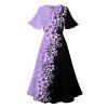 Robe de vacances fendue à motif floral colorblock, manches mi-évasées, col en V, robe mi-longue trapèze - Pourpre XL | US 12