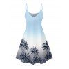 Robe de vacances à motif de cocotier ombré, bretelles spaghetti, col en V, coupe trapèze, mini-robe de plage - Bleu clair XXXXXL | US 20