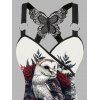 Débardeur gothique froncé en dentelle avec motif hibou, rose, feuille, papillon, bretelles à anneau en O, haut long pour les vacances - Blanc M | US 6