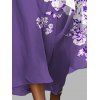 Robe en mousseline de soie à motif floral contrasté, ceinture, col plongeant, manches longues, robe de vacances trapèze - Pourpre M | US 6
