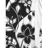Robe en mousseline de soie à motif floral contrasté, ceinture, décolleté plongeant, manches longues, coupe trapèze, tenue de vacances - Noir XL | US 12