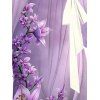Robe en mousseline de soie à motif de fleurs de lotus, ceinture, décolleté plongeant, manches longues, coupe trapèze, robe de vacances - Pourpre S | US 4