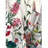 Robe en mousseline de soie à motif de fleurs, de feuilles et de papillons, avec ceinture, décolleté plongeant, manches longues, coupe trapèze, pour les vacances - Beige M | US 6