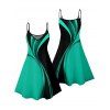 Casual Couple Outfit Geometric Pattern Colorblock Spaghetti Strap V Neck A Line Mini Tank Dress and Button Up Shirt Matching Outfit - Noir S | US 4