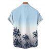 Vacation Couple Outfit Ombre Coconut Tree Pattern Spaghetti Strap V Neck A Line Mini Tank Dress and Button Up Shirt Beach Matching Outfit - Bleu clair S | US 4