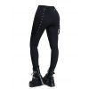 Gothic Women Outfit Owl Rose Leaf Pattern Butterfly Lace Ruched Surplice Tank Top and Hollow Out Grommet Chain Embellishment Skinny Pants Matching Outfit - Noir S | US 4