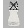 Gothic Women Outfit Owl Rose Leaf Pattern Butterfly Lace Ruched Surplice Tank Top and Hollow Out Grommet Chain Embellishment Skinny Pants Matching Outfit - Noir S | US 4