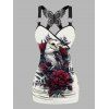 Gothic Women Outfit Owl Rose Leaf Pattern Butterfly Lace Ruched Surplice Tank Top and Hollow Out Grommet Chain Embellishment Skinny Pants Matching Outfit - Noir S | US 4