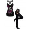 Gothic Women Outfit Rose Skulls Pattern Butterfly Lace Ruched Long Tank Top and Hollow Out Buckle Strap Skinny Pants Holiday Matching Outfit - Noir S | US 4