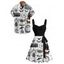 Gothic Couple Outfit Contrast Color Skull Pumpkin Butterfly Clock Witch Letter Pattern Ruched Bust Belt Dress and Button Up Shirt Halloween Matching Outfit - Noir S | US 4