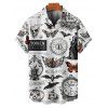 Gothic Couple Outfit Contrast Color Skull Pumpkin Butterfly Clock Witch Letter Pattern Ruched Bust Belt Dress and Button Up Shirt Halloween Matching Outfit - Noir S | US 4