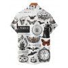 Gothic Couple Outfit Contrast Color Skull Pumpkin Butterfly Clock Witch Letter Pattern Ruched Bust Belt Dress and Button Up Shirt Halloween Matching Outfit - Noir S | US 4