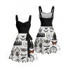 Gothic Couple Outfit Contrast Color Skull Pumpkin Butterfly Clock Witch Letter Pattern Ruched Bust Belt Dress and Button Up Shirt Halloween Matching Outfit - Noir S | US 4