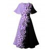 Vacation Couple Outfit Colorblock Flower Pattern Slit Half Flare Sleeve Dress and Long Sleeve Button Up Shirt Casual Matching Outfit - Pourpre S | US 4