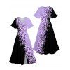 Vacation Couple Outfit Colorblock Flower Pattern Slit Half Flare Sleeve Dress and Long Sleeve Button Up Shirt Casual Matching Outfit - Pourpre S | US 4