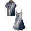 Vacation Couple Outfit Flower Ethnic Style Geometric Pattern Spaghetti Strap V Neck A Line Mini Tank Dress and Button Up Shirt Casual Matching Outfit - Bleu profond S | US 4
