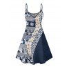 Vacation Couple Outfit Flower Ethnic Style Geometric Pattern Spaghetti Strap V Neck A Line Mini Tank Dress and Button Up Shirt Casual Matching Outfit - Bleu profond S | US 4