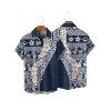 Vacation Couple Outfit Flower Ethnic Style Geometric Pattern Spaghetti Strap V Neck A Line Mini Tank Dress and Button Up Shirt Casual Matching Outfit - Bleu profond S | US 4