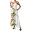 Vacation Couple Outfit Pineapple Flower Leaf Pattern Spaghetti Strap A Line Long Dress and Button Up Shirt Casual Matching Outfit - Blanc S | US 4