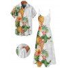 Vacation Couple Outfit Pineapple Flower Leaf Pattern Spaghetti Strap A Line Long Dress and Button Up Shirt Casual Matching Outfit - Blanc S | US 4