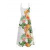 Vacation Couple Outfit Pineapple Flower Leaf Pattern Spaghetti Strap A Line Long Dress and Button Up Shirt Casual Matching Outfit - Blanc S | US 4