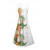 Vacation Couple Outfit Pineapple Flower Leaf Pattern Spaghetti Strap A Line Long Dress and Button Up Shirt Casual Matching Outfit - Blanc S | US 4