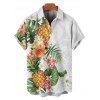 Vacation Couple Outfit Pineapple Flower Leaf Pattern Spaghetti Strap A Line Long Dress and Button Up Shirt Casual Matching Outfit - Blanc S | US 4