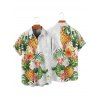 Vacation Couple Outfit Pineapple Flower Leaf Pattern Spaghetti Strap A Line Long Dress and Button Up Shirt Casual Matching Outfit - Blanc S | US 4