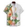 Vacation Couple Outfit Pineapple Flower Leaf Pattern Spaghetti Strap A Line Long Dress and Button Up Shirt Casual Matching Outfit - Blanc S | US 4