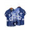Vacation Couple Outfit Flower Geometric Printed Ruched Bust Sweetheart Neck A Line Mini Dress and Button Up Shirt Casual Matching Outfit - Bleu profond S | US 4