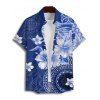 Vacation Couple Outfit Flower Geometric Printed Ruched Bust Sweetheart Neck A Line Mini Dress and Button Up Shirt Casual Matching Outfit - Bleu profond S | US 4