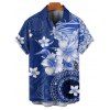 Vacation Couple Outfit Flower Geometric Printed Ruched Bust Sweetheart Neck A Line Mini Dress and Button Up Shirt Casual Matching Outfit - Bleu profond S | US 4